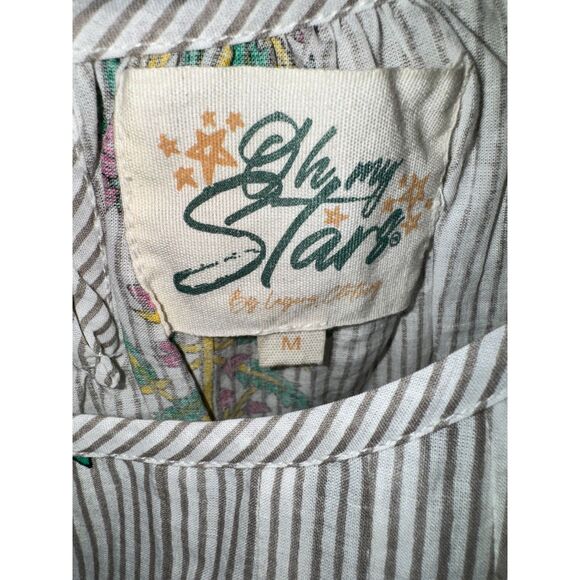 OH MY STARS floral cap sleeve Flowy Blouse Medium Striped - Picture 3 of 4